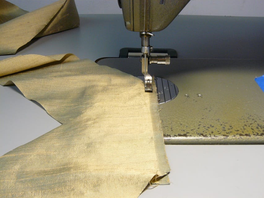 Stitching bias fabric strips.