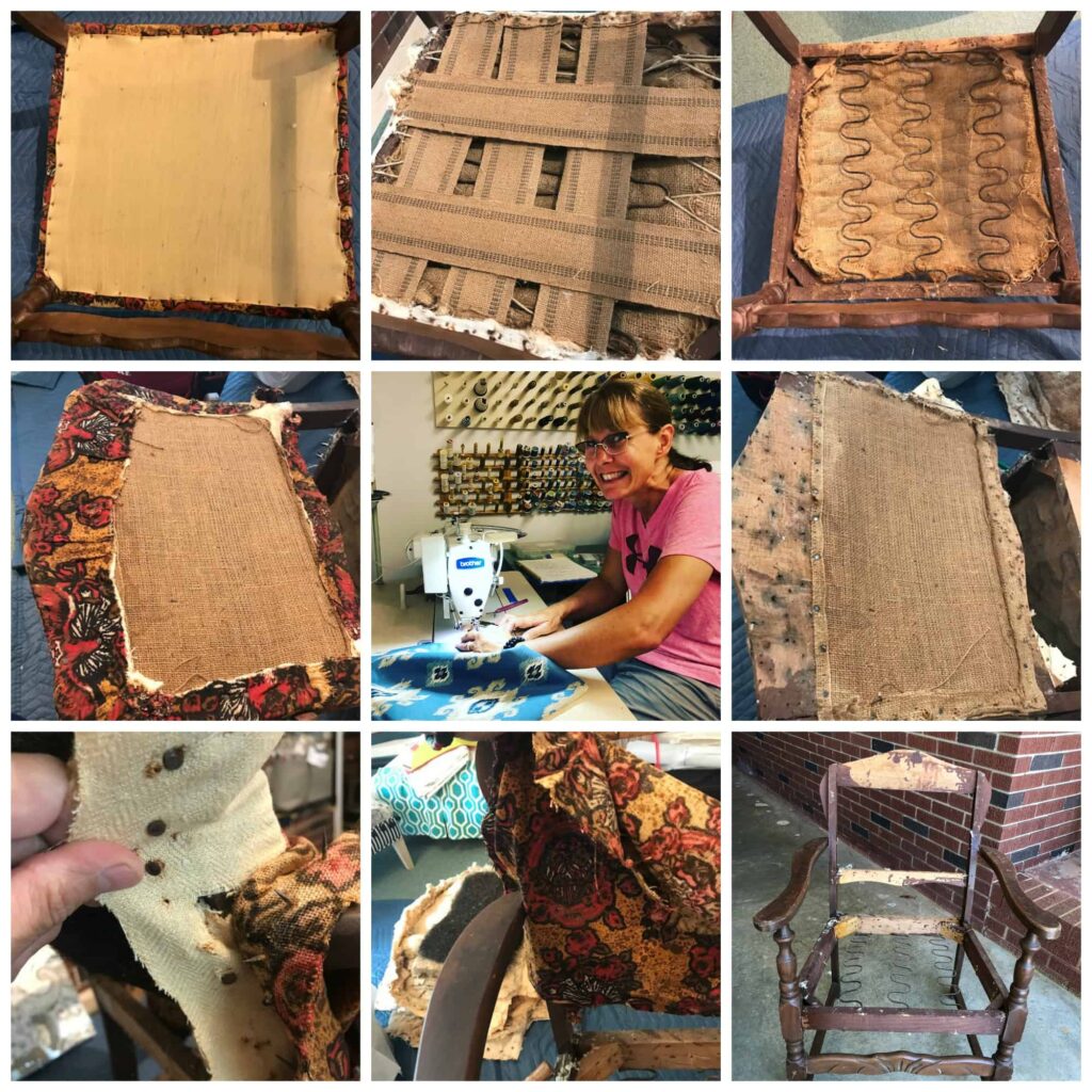 the old fabric was removed before starting the new chair
