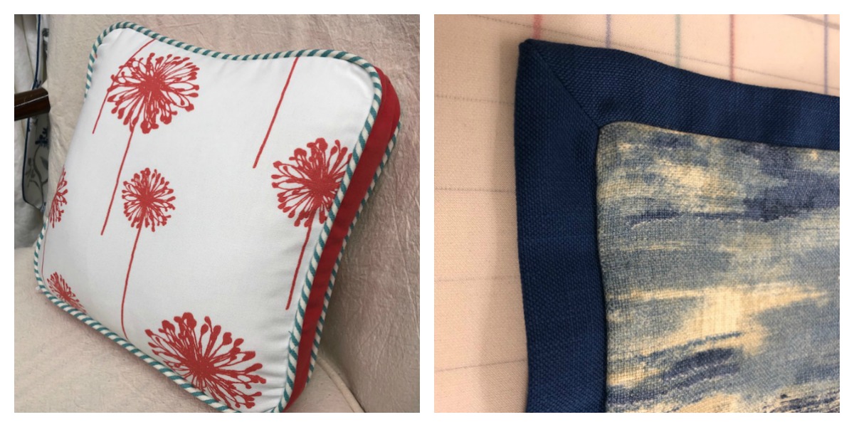 A boxed pillow and a pillow with mitered flange