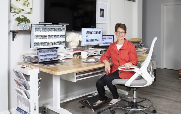Donna at computer workspace.